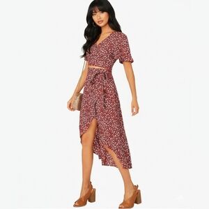 NWOT 2pc Floral Crop Top & Wrap Skirt Set Size M